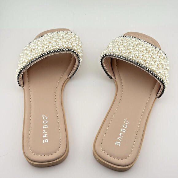 New Women's Jeweled Rhinestone Pearl Slide Flat Jelly Sandal Open Toe - Size 6.5 - Picture 2 of 7